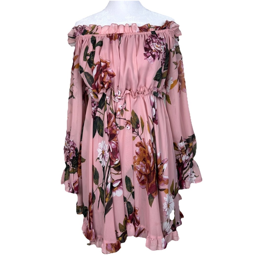 Fashion Nova Off Shoulder Mini‎ Dress Womens Medium Ruffled Floral Fairy Boho